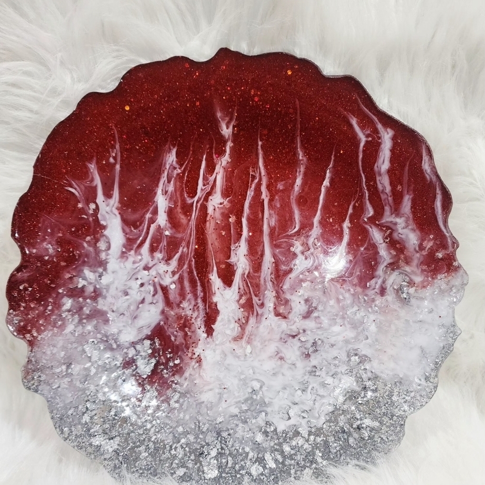 Elegant Red and Silver Serveware Plate